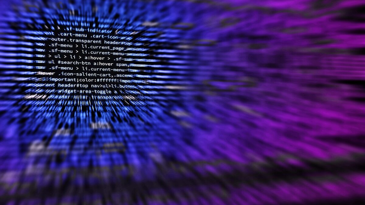 Blurred lines of website source code, representing manipulative black hat SEO techniques